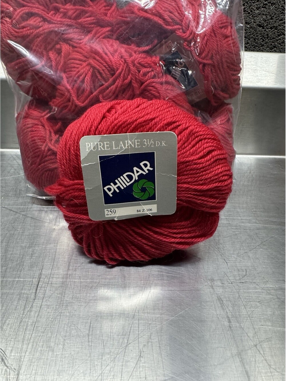 Phildar Pure Lane 3 1/2 Dk Color 259 Red 6 Skein Lot
